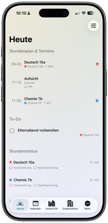 Heute-Ansicht von Teachary auf dem iPhone