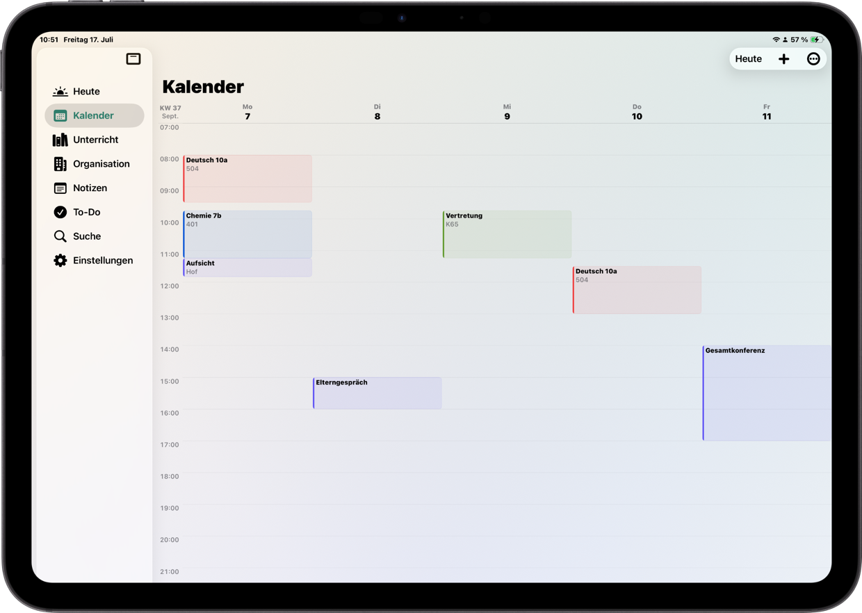 Kalender von Teachary auf iPad und iPhone