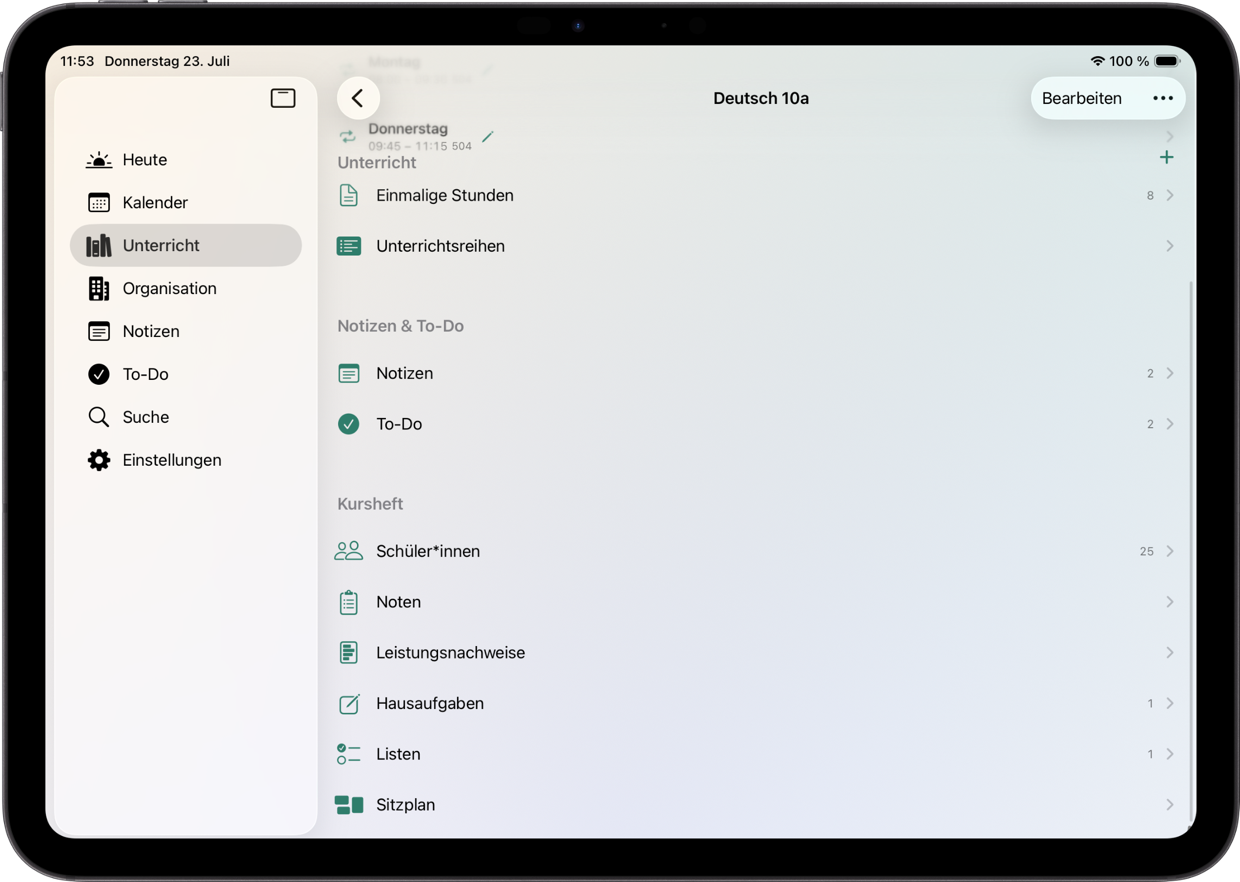 Kursheft von Teachary auf iPad und iPhone