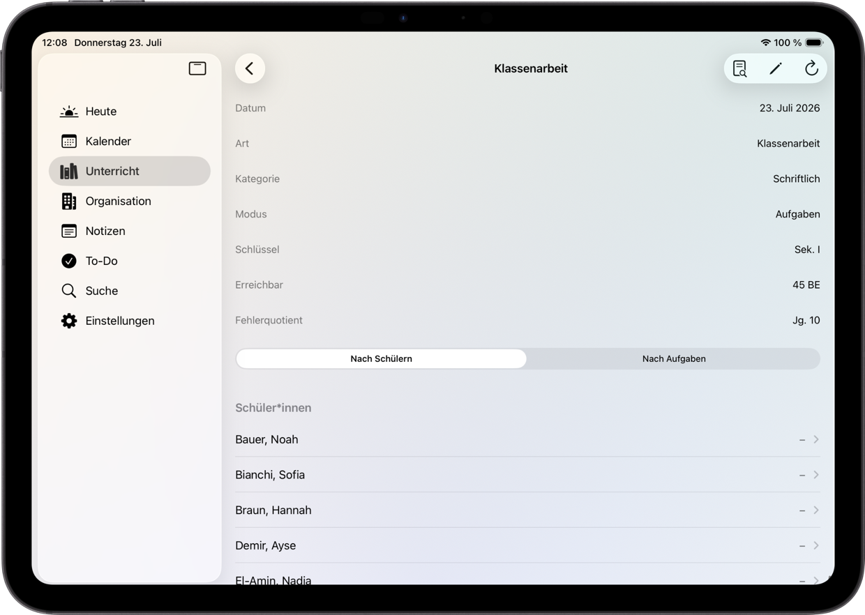 Leistungsnachweis von Teachary auf iPad und iPhone