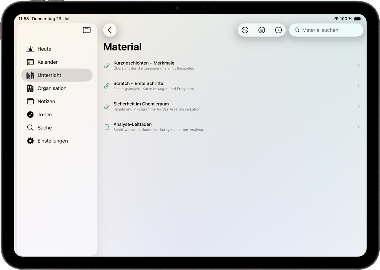 Material von Teachary auf iPad und iPhone