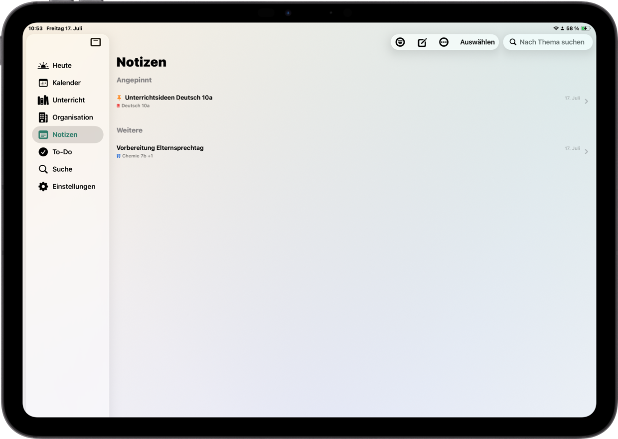 Notizen von Teachary auf iPad und iPhone