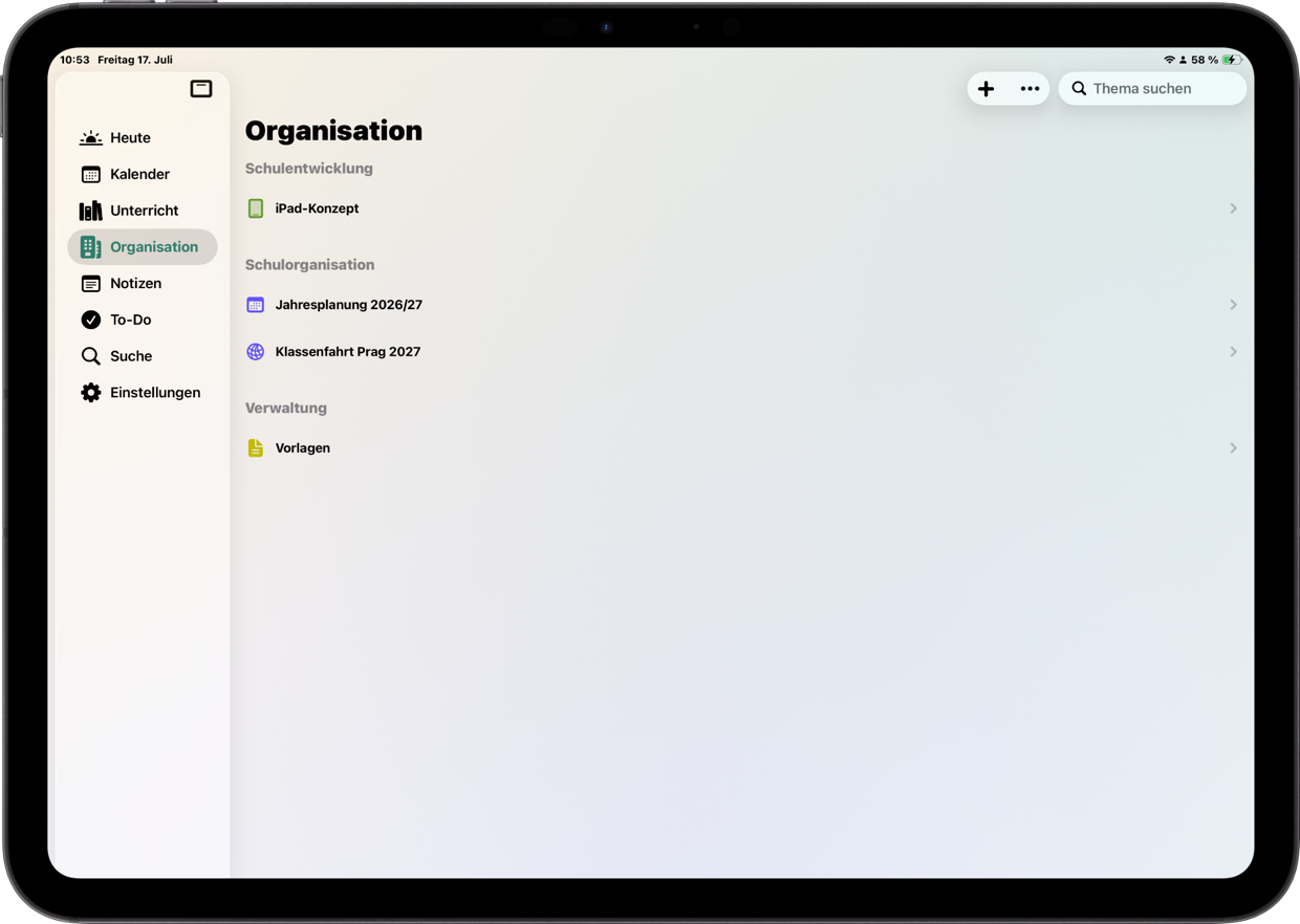 Organisation von Teachary auf iPad und iPhone