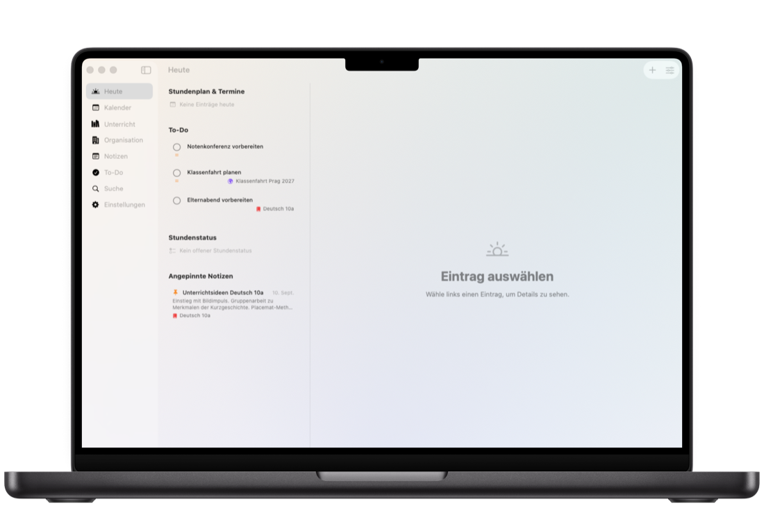 Heute-Ansicht von Teachary auf dem Mac
