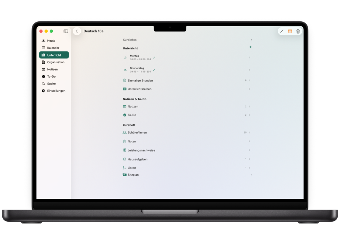 Kursheft in Teachary auf dem Mac