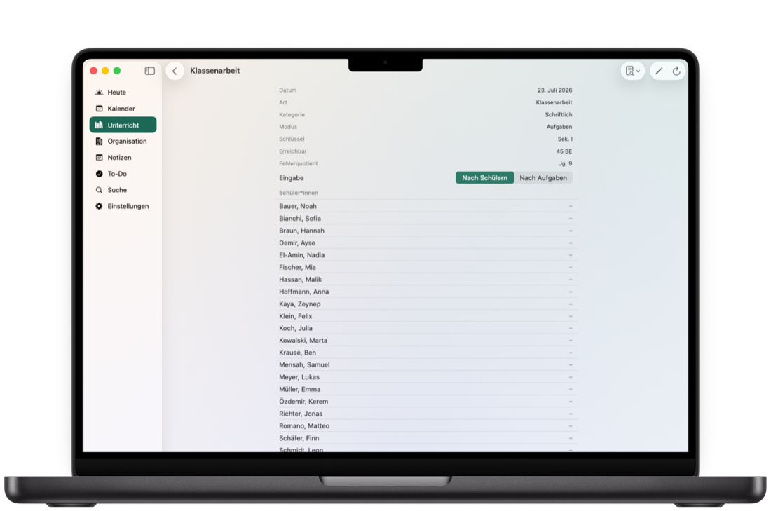 Leistungsnachweise in Teachary auf dem Mac