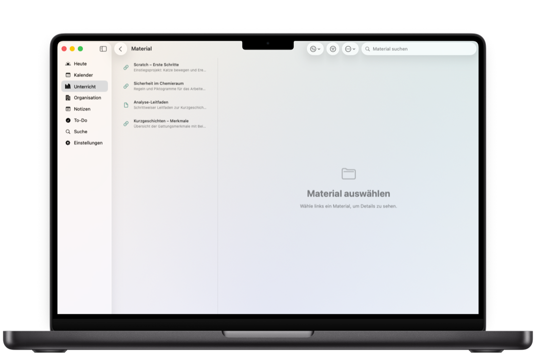 Material in Teachary auf dem Mac