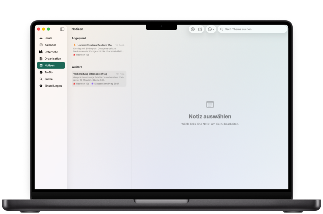 Notizen in Teachary auf dem Mac