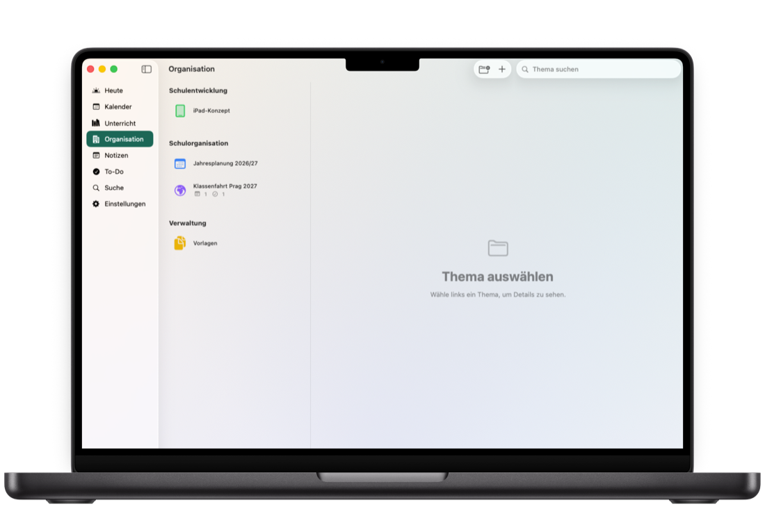 Organisation in Teachary auf dem Mac