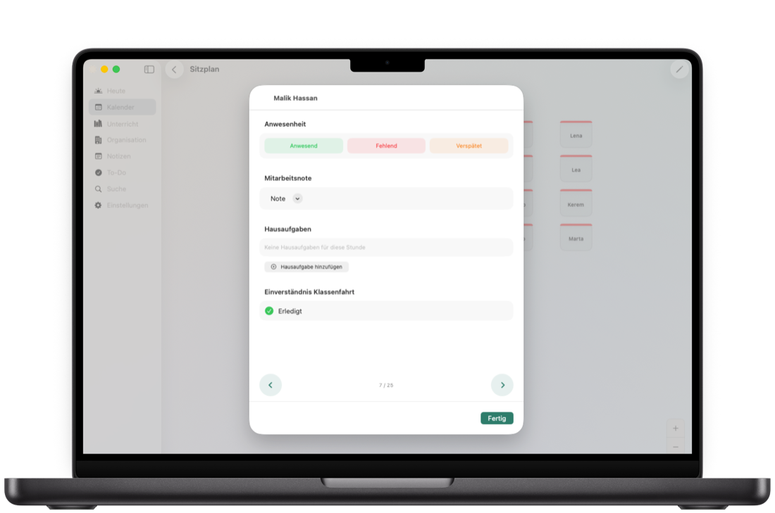 Sitzplan in Teachary auf dem Mac